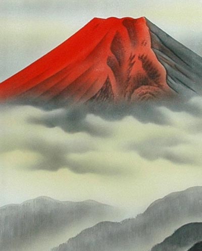 赤富士掛軸(掛け軸）　三輪汀水