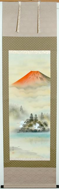 岳村画赤富士掛軸