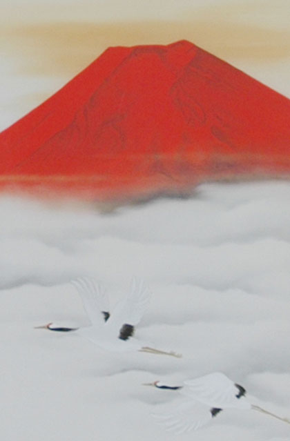 赤富士飛鶴掛軸(掛け軸）　中島洋介